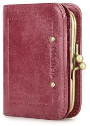 Contacts RFID für Damen mit Kuss-Blockierung, faltbare Geldbörse aus echtem Leder mit Reißverschlusstasche, Kartenhalter für Kreditkarten, kleine Clutch mit Ausweisfenster, Rosa, 11.5 cm (Höhe