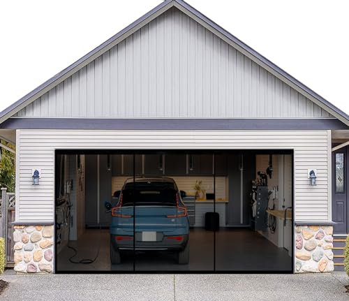 SANJINFON Magnetic Garage Door Net Screen Kit 19x8 FT - Heavy-Duty Fiberglass Mesh with Magnetic Closure for 2 Car Garage 19x8ft, Blocks Bugs & Enhances Privacy - Perfect for Porch Gym Barn Patio Use