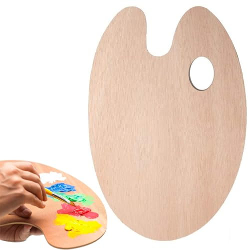Mischpalette Holz,Holz Palette mit Daumenloch,Mischpalette Farben für Ölfarben Acrylfarben Aquarell,Ovale Kunstpalette Artpalette Antihaft Öl Farbmischpalette,Paletten für Wasserfarben und Öl Malerei