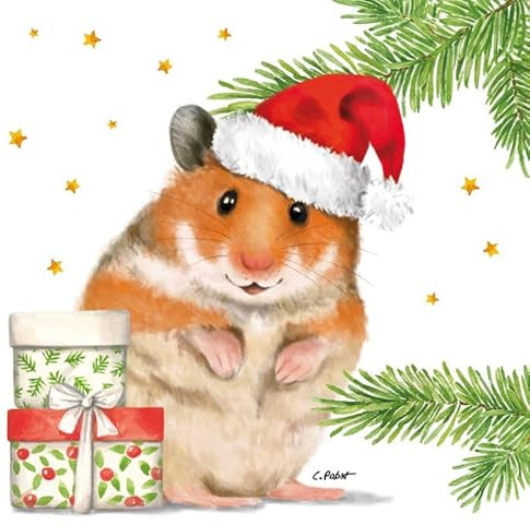 20 Servietten Weihnachten Hamster in Weihnachtsstimmung als Tischdeko. Papierservietten mit Motiv. Auch für Decoupage und Serviettentechnik 33x33cm