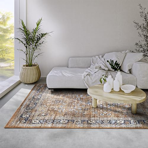 freundin Home Collection Aurora Tapis Oriental Classique Vintage à Poils Courts - Tapis de Salon Oriental pour Chambre à Coucher, Salle à Manger, Salon - Bleu cuivré - 80 x 150 cm