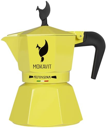 Caffettiera e moka per induzione - Alfonsina 3 tazze, Made in Italy (Giallo)