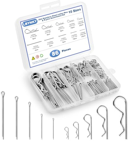 LBYNKY 86 PCS Cotter Pin Assortment Kit, 10 Sizes Stainless Steel Cotter Pins & R Clips, Heavy Duty Pin Clips, Lock Pins for Hitch Pin Lock Systems, Lawn Mowers, Tractor