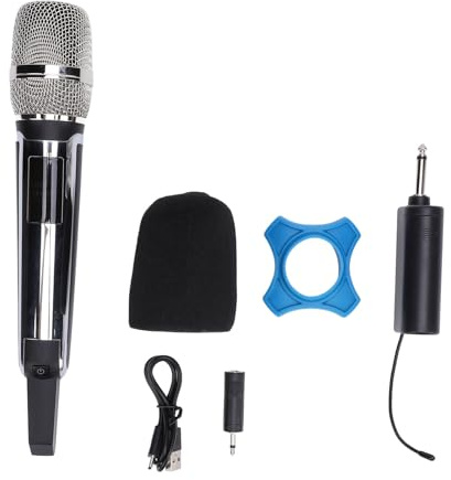 Wireless Dynamic Microphone Handheld Microphone KTV Stage Live Broadcasts SNR 90dB 6.35MM 500mAh Lithium Ion Battery Colorful Reflective Effect Singing Recording Karaoke Portable