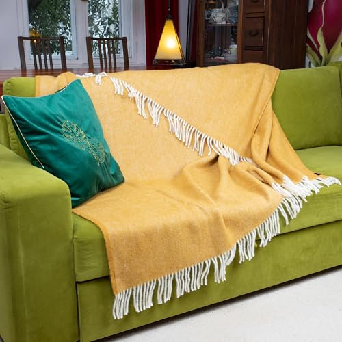 PinkZebra Coperta in lana merino molto calda, molto spessa, 500 g/m², 100% pura lana naturale Nuova Zelanda, copriletto, 160 x 200 cm, coperta di alta qualità, morbida coperta da soggiorno, miele