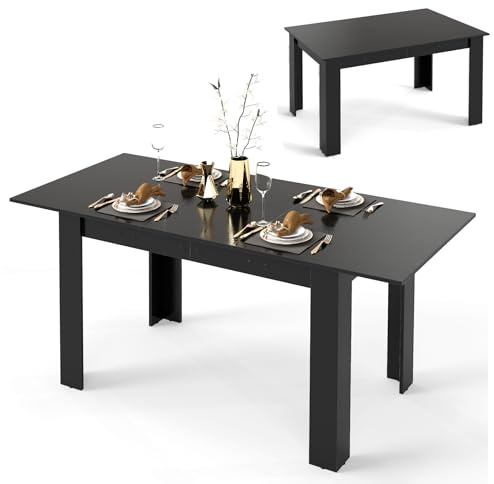 COSTWAY Tavolo Allungabile da Pranzo per 4-6 Persone, Tavolo Consolle Estensibile, Tavolo Moderno da Cucina, Soggiorno e Sala da Pranzo, 158 x 70 x 76 cm, Nero (Nero)