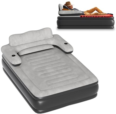 Froadp Materasso ad aria autogonfiante con testata 195 x 146 x 82,5 cm Letto ad aria per 2 persone Materasso gonfiabile con pompa ad aria per ospiti Nero e grigio