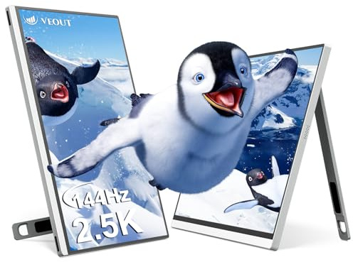 Veout Portable Monitor 16”, 2560P 144Hz für Laptop/Gaming mit USB-C & HDMI | 2560 x 1600 (2,5K) Tragbarer Monitor mit Ständer, Laptop Monitor erweiterung für PC/Laptop/PS5/Smartphone,Augenfreundlich
