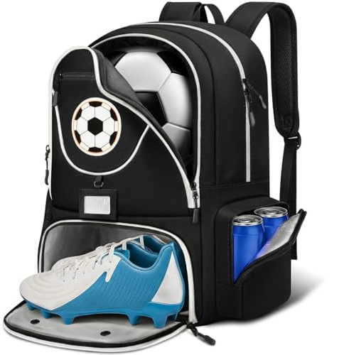 YOREPEK Large Soccer Backpack, Soccer Bag for Boys with Ball & Detachable Shoe Compartment, Wet Dry Pocket, Detachable Name Card, Equipment Bag Fits 15.6 Inch Laptop