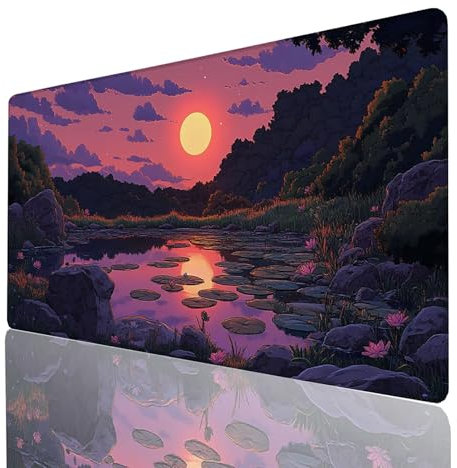 Alfombrilla Ratón XXL 120x60x0.3cm Lago Alfombrilla Escritorio Grande, Mousepad Flor con Bordes Cosidos, Desk Pad Impermeable y Antideslizante para Oficio Mesa Gaming Protector Escritorio GYL-7589