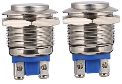 HEALEEP 2 Pezzi Pulsante Metallico da 19mm in Acciaio Inossidabile Funzione di Controllo Circuiti per Applicazioni Industriali e Relay