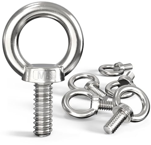 Forbabe 6 tornillos de ojo M3, tornillos de ojal de acero inoxidable 304, perno de ojo redondo con rosca para fijar y colgar