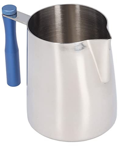 ANKROYU Professional 600ML Stainless Steel Coffee Frothing Pitcher Milk Frother Jug with Detachable Handle for Barista Home Cafe Latte Art Food Grade 304 Stainless Steel Durable Ea (Bleu)
