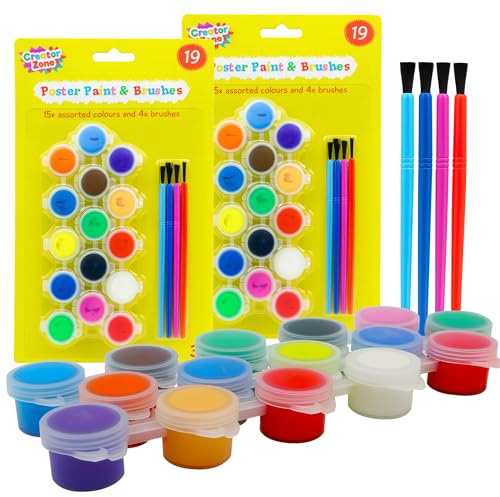 Creator Zone 2pk Poster Paints & Brushes - Poster Paint Sets for Kids, Arts & Crafts, Kids Paint for Party Bags & School Prizes, Painting Kit for Gifting, Scrapbooking, Crafting Set for Teens & Adults