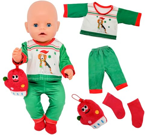 Baby Doll Clothes for 16-18 Inches Dolls, Christmas Doll Outfits With 1 Puppy Top +1 Pants + 1 Glove Pendant + a Pair of Red Socks, Cute Doll Clothing, Best Gift For Kids