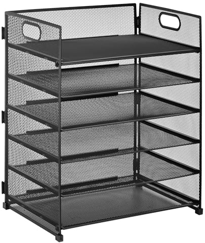 JIANTA Organizer da Scrivania in Metallo, Vassoio Portadocumenti a 6 Scomparti, Scomparti Impilabili con Maniglie, Organizer per Cassetti per Carta A4, Libri, Riviste, 32x23x40cm, Nero