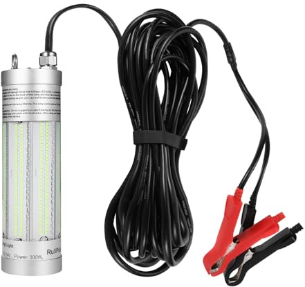 300W 36000lm Underwater Fishing Light, IP68 Waterproof Aluminum Super Bright Night Fish Attracting Submersible LED Lamp Lure Bait Finder for Freshwater Saltwater Sea Kayak Ice Dock (300W Green)