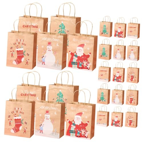 SOIMISS Weihnachtliche Papiertüten mit Henkel – 25 Stück Geschenkbeutel für Süßigkeiten Snacks und Gastgeschenke Papiertragetaschen mit Weihnachtsmotiven für Partys und Festlichkeiten
