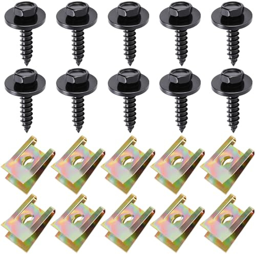 10 Sets Screw and Nut Clip Kit, Underbody Protection Screws Car Underbody Screws for Wheel Arch Cover Underbody Fender Mudguard Attachment Clips for Car Easy Installation