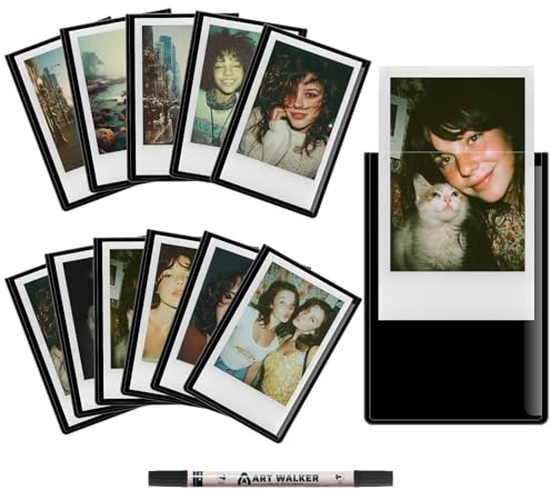 Yeria 12-Pack Magnetic Photo Frames for Fridge, Polaroid & Instax Mini 3-Inch Photo Pockets, Reusable Magnetic Picture Frame with Acrylic Marker, Fridge Magnet Photo Frames for Kids & Family, Black