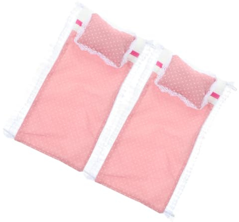 TOYANDONA Ensemble Literie pour Mini-Berceau de Poupée 2 Pièces Rose avec Drap-Housse et Oreiller, Accessoires de Chambre Miniature pour Maison de Poupée, Fournitures Décoratives