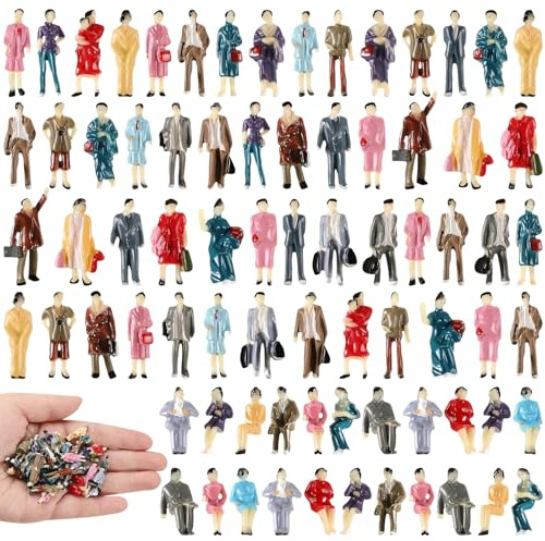 Namalu Mini Figuren Menschen Set Architektonisch Winzige Bemalte Modellfiguren 1: 87 HO Maßstab Kleine Sitzend und Stehend Plastik Miniatur Menschen Figuren für Puppenhaus Eisenbahn(80)