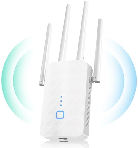 MEETOWN WLAN Verstärker, Dualband WLAN Repeater, 1200Mbit/s WiFi Repeater mit WPS, Gigabit-LAN, AP Modus, 5G+2.4GHz Kompatibel Allen Standard-WiFi Routern, WiFi Geräten, Alexa