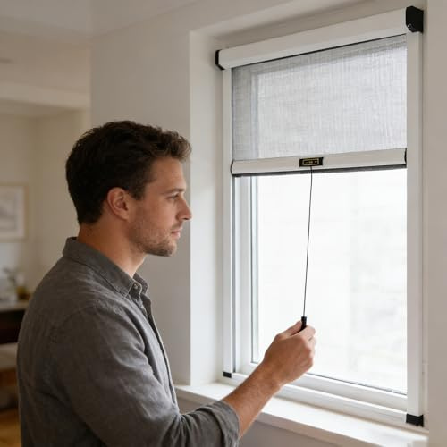 Fly Screens for Windows, Insect Mesh Net for Bug Protection, Easy Installation with Durable Aluminium Frame, Breathable Roller Blind Design