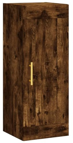 Owoxanthellate Armario de pared de roble ahumado con 3 compartimentos y puerta, armario moderno multiusos de madera de 34,5 x 34 x 90 cm para salón y dormitorio