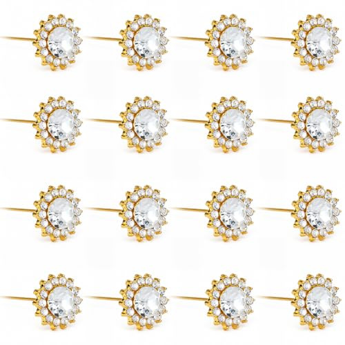 16st Strass-Diamantnålar, Blommiga Boutonniere-Nålar med Rakt Huvud för Bröllopsbukettdekoration Smycken Gör-Det-Själv-Hantverkstillbehör (Guld)