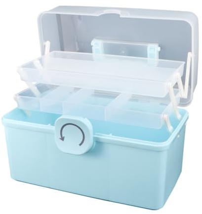 Yardenfun Boîte Bleue en Plastique avec Poignée, Étui Multifonctionnel Anti-humidité et Compartiments, pour Rangement de Pharmacie à Domicile