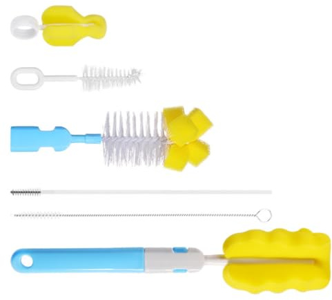 Brosse de Nettoyage pour Biberons 6 Pièces, Éponge Nylon Bleu | Lot de 6 Set de Set, Nettoyage Doux sans Angle Mort, pour Biberon et Tétine
