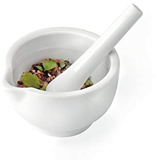 GEFU Mörser MACINO, Ø 10 cm | Porzellan-Mörser mit Stößel | | Perfekt für Gewürze, Kräuter & Pesto | Aufgeraute Oberfläche, Ausgießnase