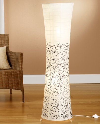 Trango Lampadaire LED moderne en papier de riz 1240L *KOS* en blanc rond avec lampe en papier à motif floral, 125 cm de haut avec 2 ampoules LED E14 comme lampe déco de salon, lampadaire, abat-jour