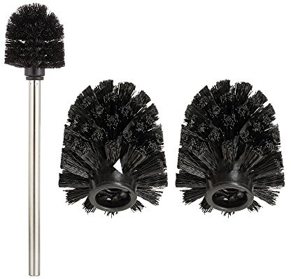 WENKO 3er Set WC-Garnitur Ersatzbürsten mit 1 x Edelstahlstiel, Toilettenbürste Ersatz, WC-Bürstenkopf, Kunststoff, ca. Ø 8.5 x 8.8 cm, Schwarz