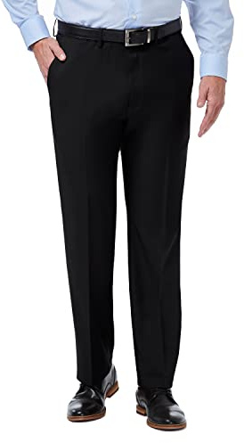 Haggar Men's Premium Comfort Classic Fit Flat Front Expandable Waist Pant, Black, 36Wx32L