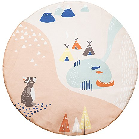 Julicadesign Krabbeldecke Baby | Spiel-Teppich | Rund Groß Gepolstert | Teppich für Babys | Indianer-Landschaft | Mädchen & Jungen
