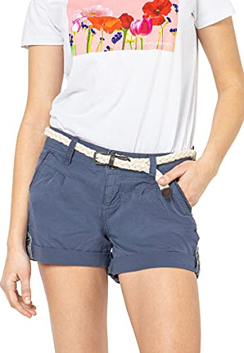 Eight 2 Nine Damen Chino Shorts Hose mit Flecht-Gürtel Blue L