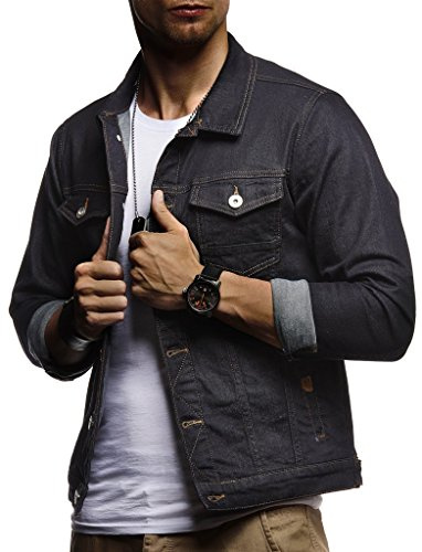 Leif Nelson Jeansjacka för män, basic stretch, jeansjacka med ståkrage, övergångsjacka, huvtröja, sweatjacka, fritidsjacka, sommarjacka, huvtröja, tröja, slim fit, LN9500, blå, S