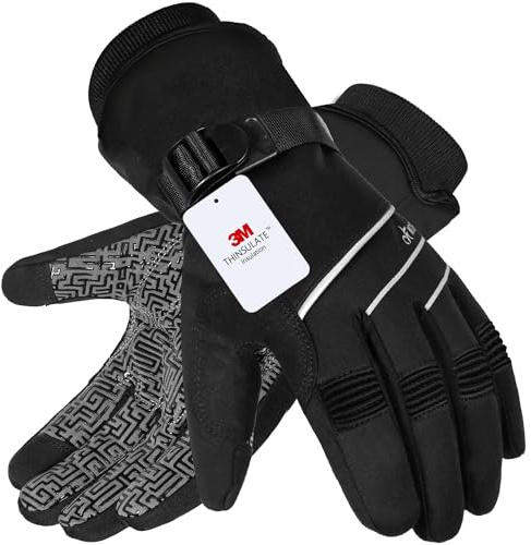 MOREOK Waterproof & Windproof -30°F Winter Gloves for Men/Women, 3M Thinsulate Thermal Gloves Touch Screen Warm Gloves for Skiing,Cycling,Motorcycle,Running-Black-S