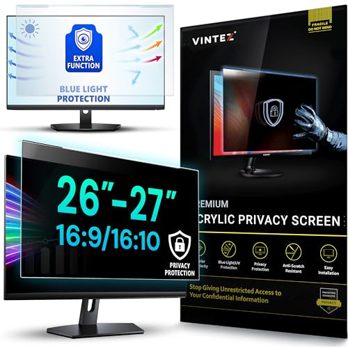 Universal 26, 27 - 16:9/16:10 Aspect Ratio - Computer Privacy Screen Filter for Widescreen Computer Monitors - 24.1 x 15.1 = 612 x 384 mm - Monitor Frame Hanging Type