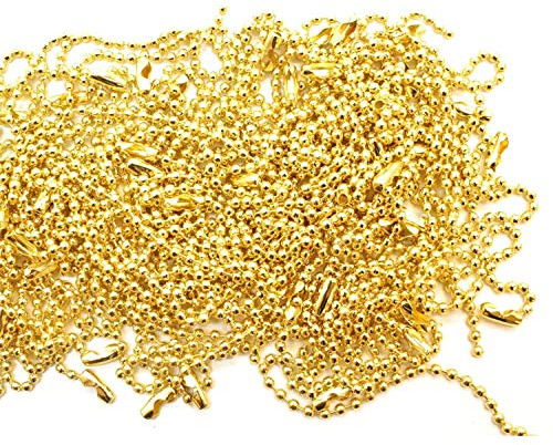 Trimming Shop 10cm Metal Ball Gold Chain Extender, 100pcs | For Label Tags, Ball Bead Chain Connector, Jewellery Making, Keychain or Badge Holders, With Connector Clasp