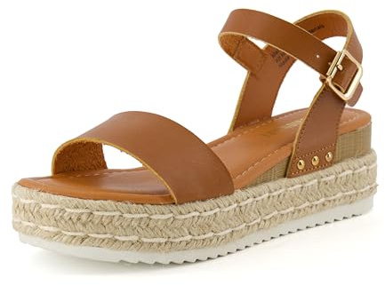 CUSHIONAIRE Melissa Espadrille Platform Sandals For Women with Adjustable Ankle Strap and Memory Foam Insole-Comfortable Womens Sandals for Summer, TAN 6