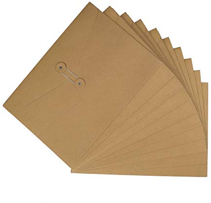 A4 Cartelle Busta in Carta Kraft, 10 Pezzi Formato Documenti Tasche File Borse Sacchetto di Stoccaggio Paperwork Organizer con Corda Chiusura per Uffici Scuola Viaggio Marrone