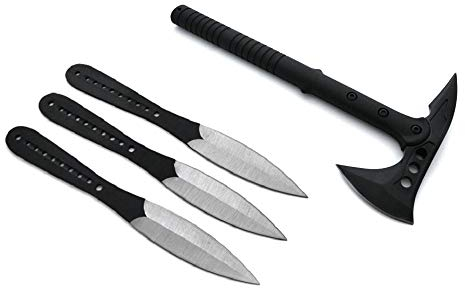KOSxBO XXL Set Thor Tactical Tomahawk Axt - Wurfmesser - inklusive Holster und Etui schwarz - Throwing Knife Black