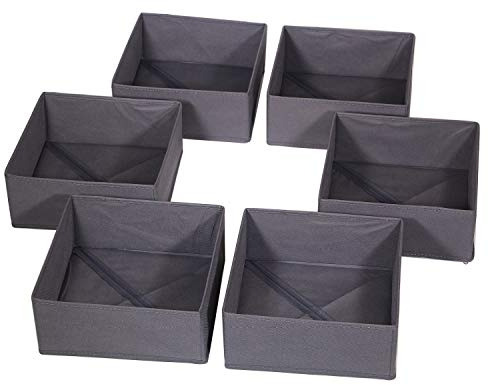 DIOMMELL 6 Pack Foldable Cloth Storage Box Closet Dresser Drawer Organizer Divider Fabric Baskets Bins Containers for Clothes Underwear Bras Socks Lingerie Clothing, Dark Grey 600