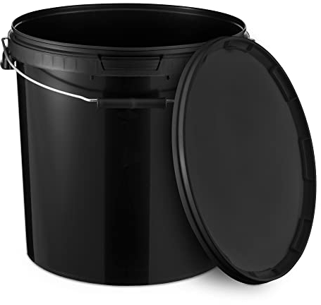 BenBow Secchio con coperchio 20l nero 1x 20 litri - sicuro per gli alimenti, stabile, ermetico, a prova di perdite - contenitore per la conservazione in plastica, con manico in metallo - vuoto