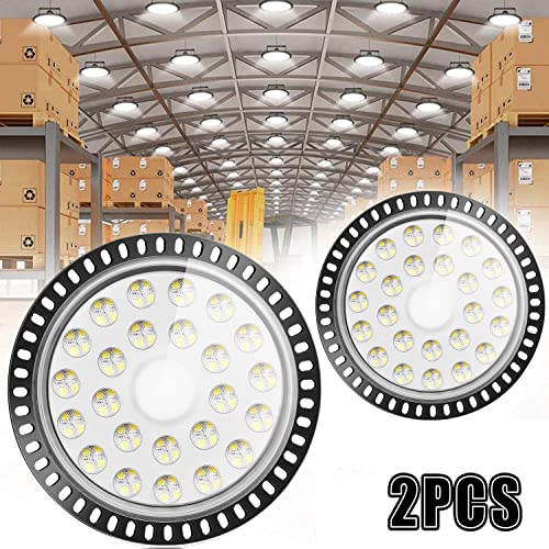 WZTO 2Pcs UFO LED Iluminación, LED Lámpara Alta Bahía 10000LM 100W Techo de Cristal 6000K-6500K Impermeable IP65, Brillante Iluminación Comercial Bahía Luces Almacén led Lámpara- Garantía de 2 años