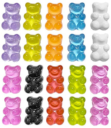Juland 100 Stück Kunstharz Bären Süßigkeiten Harz Gummi Bärchen Bunt Cartoon Bär für Schmuck Herstellung Schlüsselanhänger Halskette Armband Ohrringe DIY Brosche Dekoration Handyhülle Zubehör