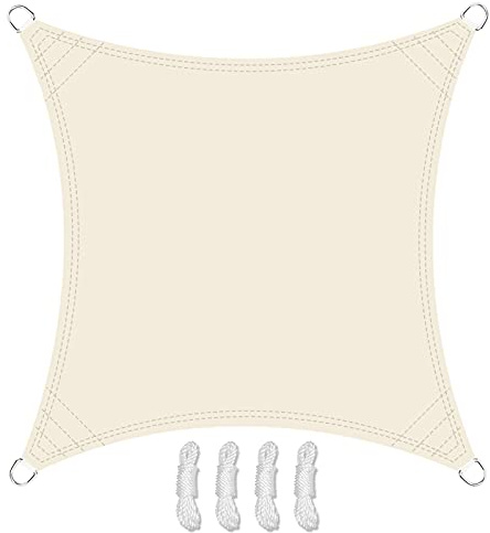 Teynewer Sun Shade Sail Square 3.6x3.6m Waterproof Shade Sail for Outdoor Garden Patio Party 98% UV Block Sunscreen Awning Canopy Sunsail with Free Rope, Cream